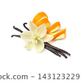 Vanilla stick with oranges zent on white backgrounds 143123229