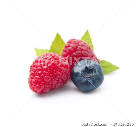 sweet raspberries with blueberries on white backgrounds sweet raspberries with blueberries on white backgrounds 143123230