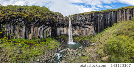 Svartifoss waterfall amid columnar basalt cliffs in Skaftafell, Iceland 143123307