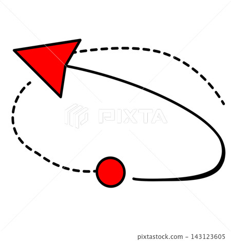 Red curved arrow circular loop dashed line rotation direction indicator pointer sticker print visual graphic clipart artwork design icon element illustration Red curved arrow circular loop dashed line rotation direction indicator pointer sticker print visual graphic clipart artwork design icon element illustration 143123605