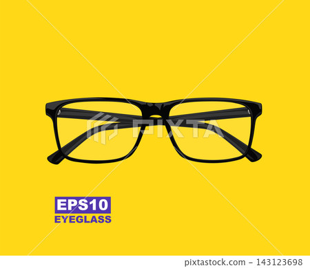 Modern eyeglass isolated on a yellow background Modern eyeglass isolated on a yellow background 143123698