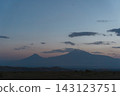 Mount Ararat at sunset, clouds and road, silhouette of mountains in the twilight. 143123751
