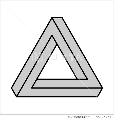 This artwork features a Penrose triangle, a three-dimensional figure that illustrates an optical illusion. Its unique design challenges perception and invites curiosity about impossible shapes. 143123765