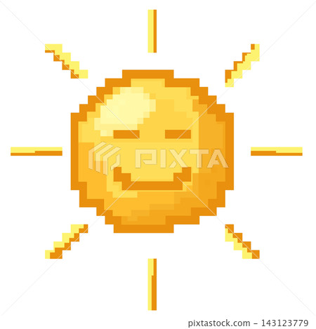 Pixel art smiling bright sun yellow sunshine weather retro game element sticker print visual graphic clipart artwork design icon element illustration Pixel art smiling bright sun yellow sunshine weather retro game element sticker print visual graphic clipart artwork design icon element illustration 143123779