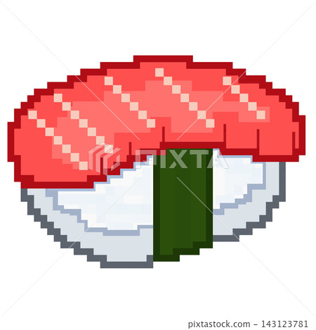 Pixel art salmon nigiri sushi japanese food rice roll retro game element sticker print visual graphic clipart artwork design icon element illustration Pixel art salmon nigiri sushi japanese food rice roll retro game element sticker print visual graphic clipart artwork design icon element illustration 143123781
