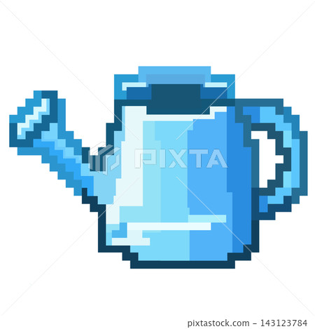 Pixel art blue watering can gardening tool water pot retro game element sticker print visual graphic clipart artwork design icon element illustration Pixel art blue watering can gardening tool water pot retro game element sticker print visual graphic clipart artwork design icon element illustration 143123784