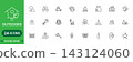 Outdoors icon set  editable stroke line icons for camping, hiking, nature and adventure 143124060
