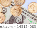 4 JULY 2026 Washington DC US Several Donald Trump dollar coins created for USA 250th Anniversary and one dollar bill 143124083