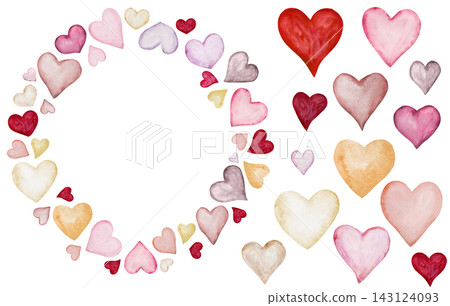 Frame and elements clipart with watercolor pastel hearts. Isolated illustration for Valentines cards Frame and elements clipart with watercolor pastel hearts. Isolated illustration for Valentines cards 143124093