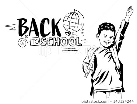 Happy boy with backpack celebrating back to school vector Happy boy with backpack celebrating back to school vector 143124244