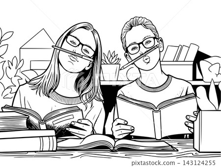 Happy kids at school. Children are learning in the class vector design Happy kids at school. Children are learning in the class vector design 143124255
