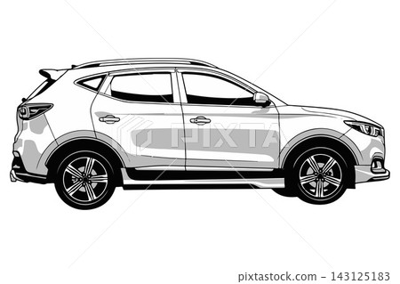 Side view of mini red SUV car is isolated on white background with clipping path. Side view of mini red SUV car is isolated on white background with clipping path. 143125183