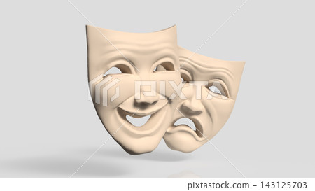 Classic Comedy and Tragedy Theater Masks with Copy Space 3d render. Classic Comedy and Tragedy Theater Masks with Copy Space 3d render. 143125703