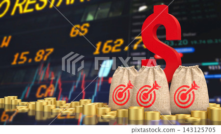 Money Bags and Coins for Financial Investment Goals 3d render. Money Bags and Coins for Financial Investment Goals 3d render. 143125705