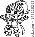 A cute hero character with a big smile, arms outstretched in joy. 143126213