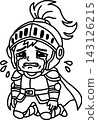 A sad hero character who collapses to his knees, weeping and crying. 143126215