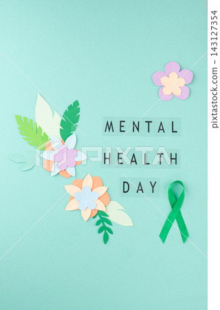 Mental Health Day with green ribbon 143127354