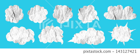 White cloud halftone speech bubble set crumpled paper cutout torn dialog balloon dotted texture White cloud halftone speech bubble set crumpled paper cutout torn dialog balloon dotted texture 143127421
