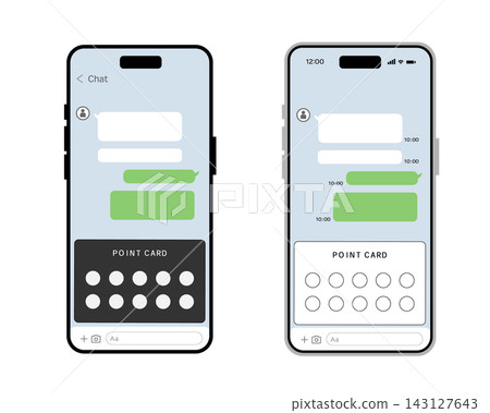 Screenshot of a smartphone chat app with a digital point card. Screenshot of a smartphone chat app with a digital point card. 143127643