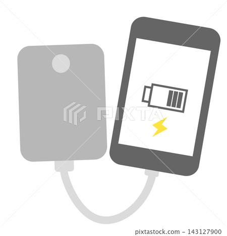 Line drawing illustration of a mobile battery and charging cable that can be used as disaster preparedness supplies. Line drawing illustration of a mobile battery and charging cable that can be used as disaster preparedness supplies. 143127900