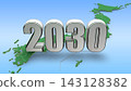 2030 年日本的 3DCG 圖形；代表新年、未來和時代的動態圖形。 143128382
