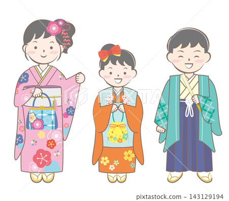 Children in kimonos for Shichi-Go-San (a traditional Japanese rite of passage for children) and New Year's visit to a shrine. Children in kimonos for Shichi-Go-San (a traditional Japanese rite of passage for children) and New Year's visit to a shrine. 143129194