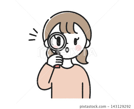 A girl looking through a magnifying glass. A girl looking through a magnifying glass. 143129292