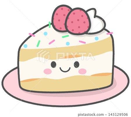 Cute Strawberry Shortcake Slice Character with Whipped Cream and Sprinkles Cute Strawberry Shortcake Slice Character with Whipped Cream and Sprinkles 143129506