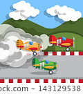 A group of sports planes on an air show. Side view. Vector illustration. 143129538