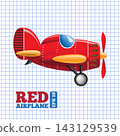 Red airplane on a background in a cage. Side view. Vector illustration. 143129539