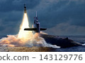 Submarine launching ballistic missile from the ocean surface 143129776
