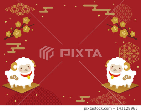 Cute sheep decoration and plum blossom background Cute sheep decoration and plum blossom background 143129963