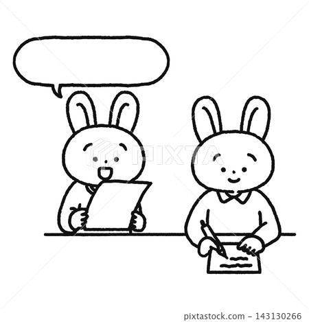 Cute rabbits listening and writing (line drawing) Cute rabbits listening and writing (line drawing) 143130266
