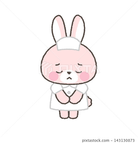 A pink rabbit nurse bows in apology. A pink rabbit nurse bows in apology. 143130873