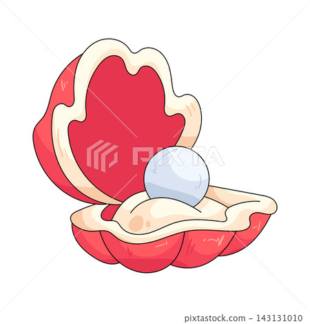 Illustration of open clam shell with pearl Illustration of open clam shell with pearl 143131010