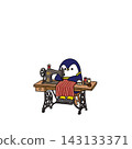 An illustration of a penguin sewing with a sewing machine. 143133371