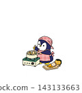 An illustration of a penguin cooking. 143133663