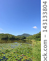 A blue sky reflected on the surface of the water 143133804