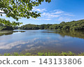 A blue sky reflected on the surface of the water 143133806