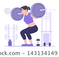 Healthy Woman Exercise by Lifting Barbell in Gym for Healthcare and Fitness Concept Illustration Clip Art 143134149