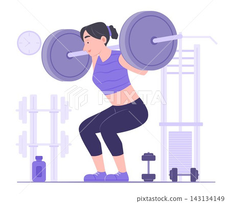 Healthy Woman Exercise by Lifting Barbell in Gym for Healthcare and Fitness Concept Illustration Clip Art Healthy Woman Exercise by Lifting Barbell in Gym for Healthcare and Fitness Concept Illustration Clip Art 143134149