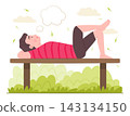 Teenage Boy Resting on a Bench in Backyard Garden for Relaxing Lifestyle Concept Illustration Concept Clip Art 143134150