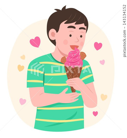 Happy Cheerful Kid Boy Eating an Ice Cream Cone for Enjoy Eating Concept Illustration Clip Art Happy Cheerful Kid Boy Eating an Ice Cream Cone for Enjoy Eating Concept Illustration Clip Art 143134152