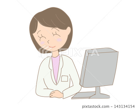An illustration of a female doctor, pharmacist, or medical staff member smiling and explaining things while looking at a computer screen. An illustration of a female doctor, pharmacist, or medical staff member smiling and explaining things while looking at a computer screen. 143134154