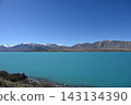 Mountain scenery from a walking trail along Lake Tekapo in New Zealand. 143134390