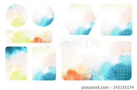 A unique frame icon set featuring dots and watercolor washes. A unique frame icon set featuring dots and watercolor washes. 143135174