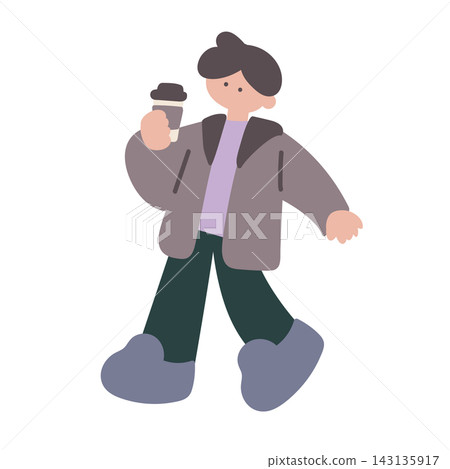一位穿著休閒的男士在冬天喝咖啡-手繪向量插圖 一位穿著休閒的男士在冬天喝咖啡-手繪向量插圖 143135917