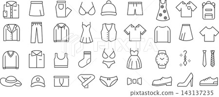 Vector monochrome clothing line icon set Vector monochrome clothing line icon set 143137235