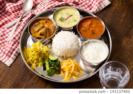 Veggie Meals: Indian vegetable dishes served on a plate. Veggie Meals: Indian vegetable dishes served on a plate. 143137400