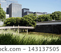 A tranquil waterfront and cityscape stretching along the moat of the Imperial Palace. 143137505